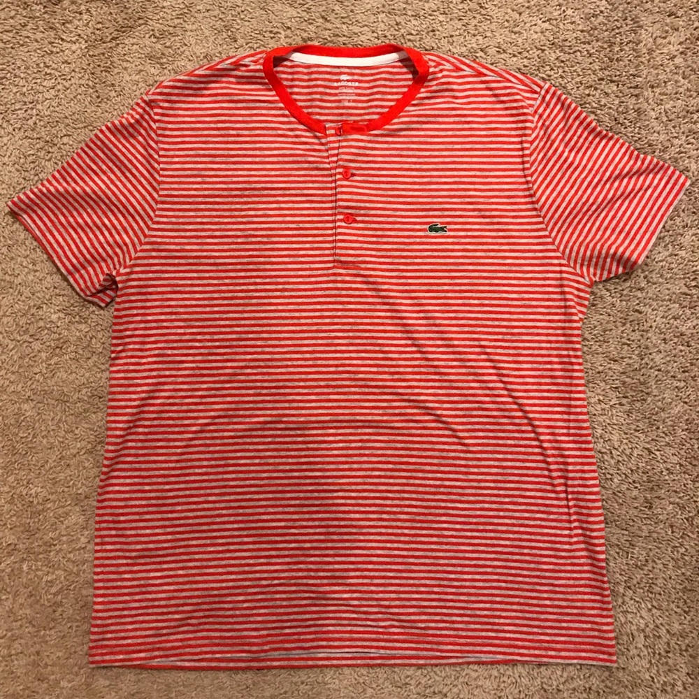 Red & Grey striped Lacoste men’s shirt